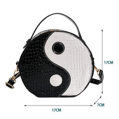 Women Tai Chi Messenger Bags Small PU Leather Round Shoulder Bags