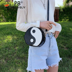 Women Tai Chi Messenger Bags Small PU Leather Round Shoulder Bags
