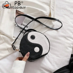 Women Tai Chi Messenger Bags Small PU Leather Round Shoulder Bags