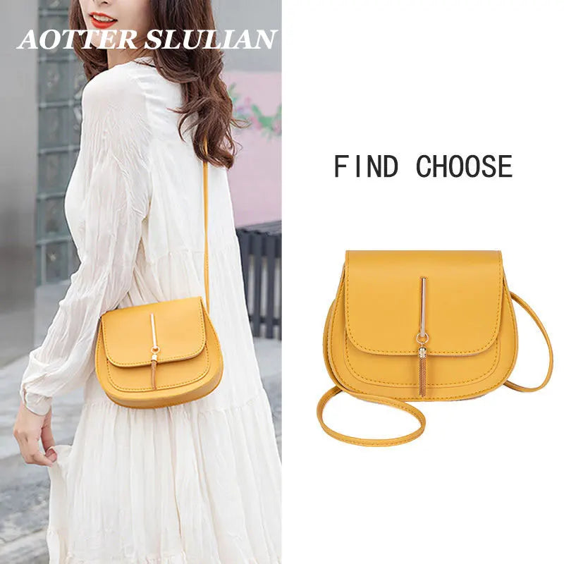 Tassel Crossbody Bag PU Leather Women Solid Single Girls Ladies