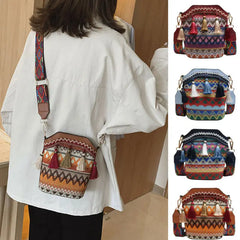 Women Tassel Shoulder Bag Ethnic Embroidery Mirror Hippie Crossbody Bag