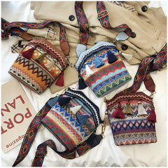 Women Tassel Shoulder Bag Ethnic Embroidery Mirror Hippie Crossbody Bag