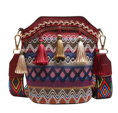 Women Tassel Shoulder Bag Ethnic Embroidery Mirror Hippie Crossbody Bag