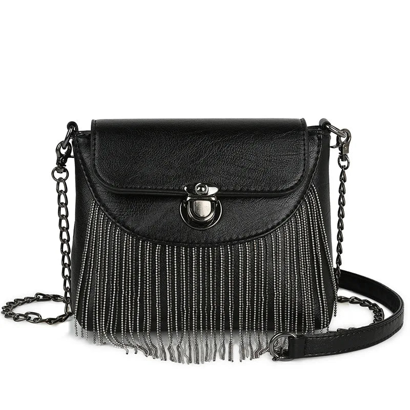 Women Tassel Small Square Bag Big Ring Leather Shoulder Crossbody Bags