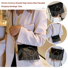 Women Tassel Small Square Bag Big Ring Leather Shoulder Crossbody Bags