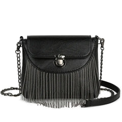Women Tassel Small Square Bag Big Ring Leather Shoulder Crossbody Bags