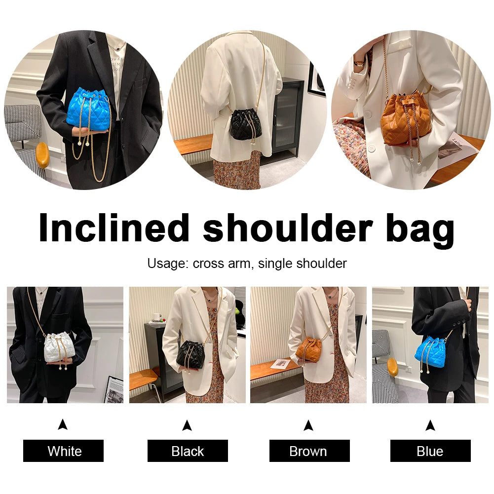 Plush Women's Drawstring Bag with Chain Handle
