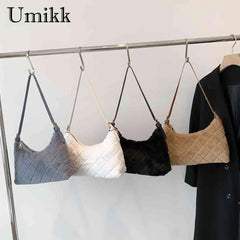Women Top Handle Bag Rhombus Plush Shoulder Tote Bag