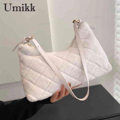 Women Top Handle Bag Rhombus Plush Shoulder Tote Bag