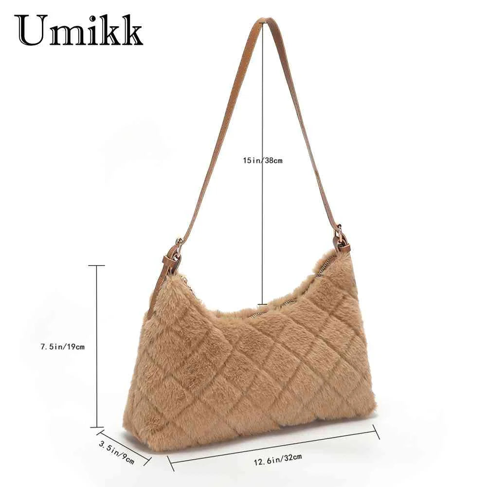 Women Top Handle Bag Rhombus Plush Shoulder Tote Bag
