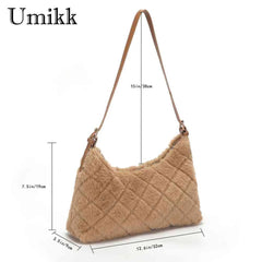 Women Top Handle Bag Rhombus Plush Shoulder Tote Bag