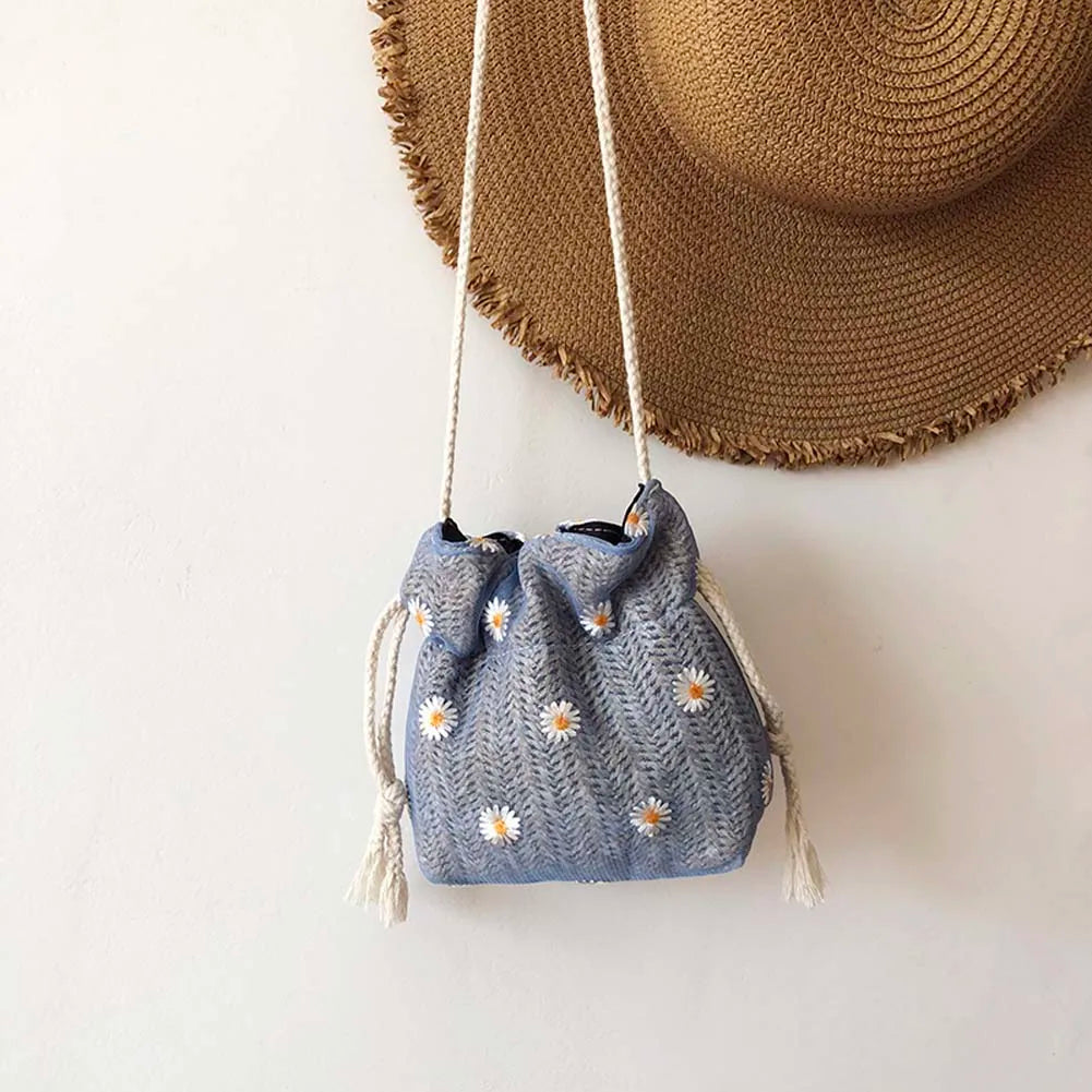 Women Top-Handle Bags with Removable Strap Woven Summer Handbags