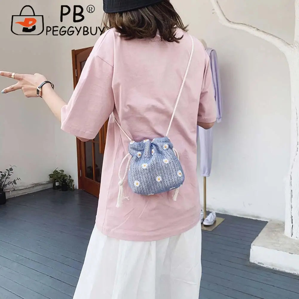 Women Top-Handle Bags with Removable Strap Woven Summer Handbags