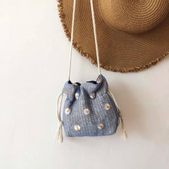 Women Top-Handle Bags with Removable Strap Woven Summer Handbags