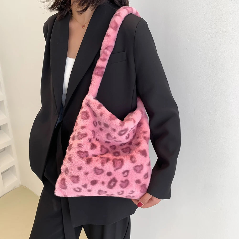Women Animal Pattern Plush Top-handle Bag