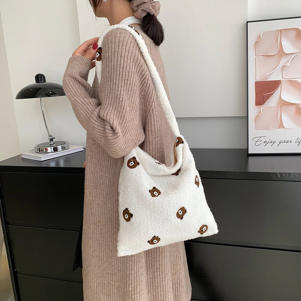 Women Animal Pattern Plush Hobos Shoulder Bags