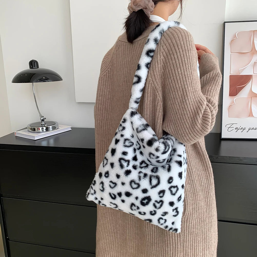 Women Animal Pattern Plush Hobos Shoulder Bags