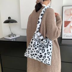 Women Animal Pattern Plush Hobos Shoulder Bags