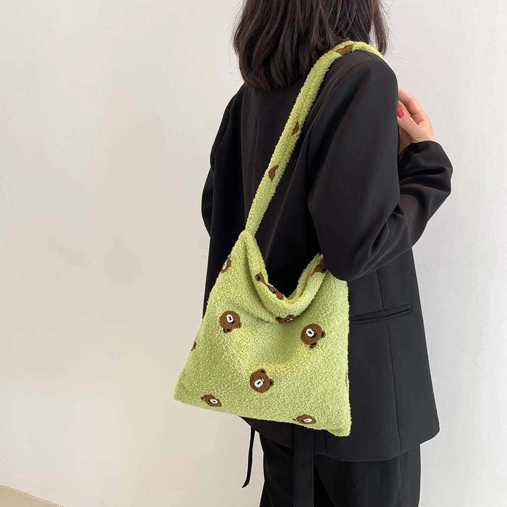 Women Animal Pattern Plush Hobos Shoulder Bags