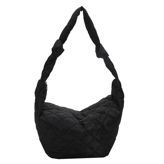 Cotton Padded Handbag Solid Color Shoulder Tote Bag Nylon for Travel