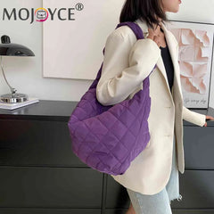 Women Cotton Padded Top-handle Totes Solid Casual Shoulder Bags Nylon