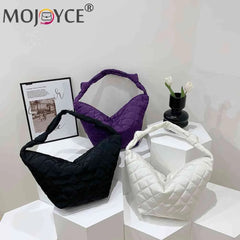 Women Cotton Padded Top-handle Totes Solid Casual Shoulder Bags Nylon