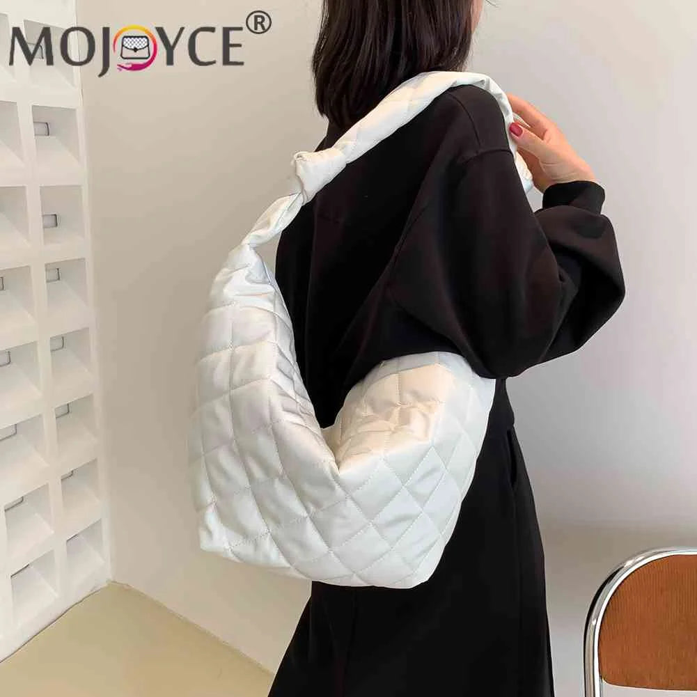 Women Cotton Padded Top-handle Totes Solid Casual Shoulder Bags Nylon