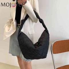 Women Cotton Padded Top-handle Totes Solid Casual Shoulder Bags Nylon