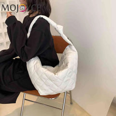 Women Cotton Padded Top-handle Totes Solid Casual Shoulder Bags Nylon