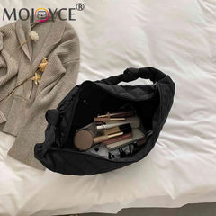 Women Cotton Padded Top-handle Totes Solid Casual Shoulder Bags Nylon
