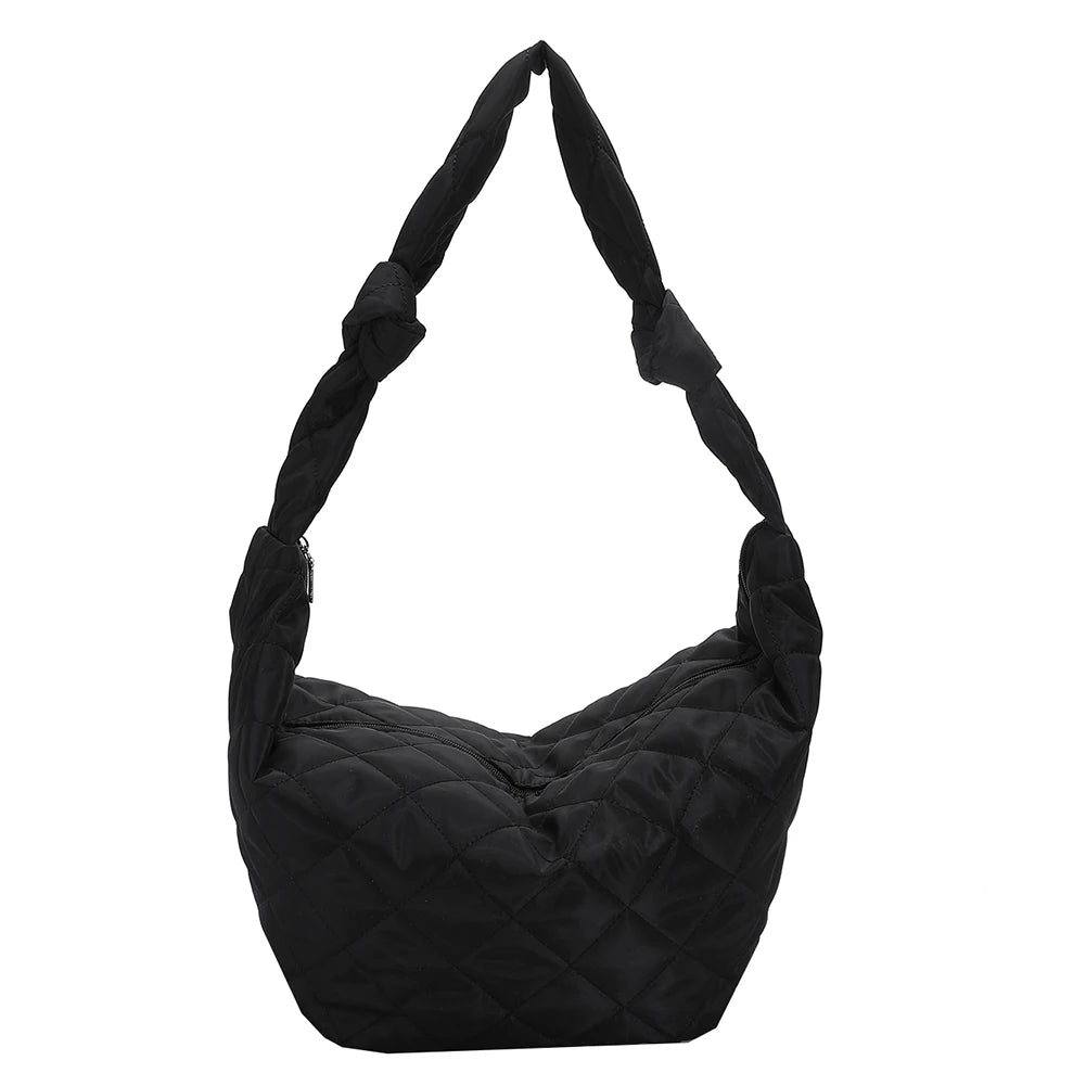 Women Top-handle Totes Solid Cotton Padded Hobos Shoulder Bags