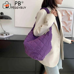 Women Top-handle Totes Solid Cotton Padded Hobos Shoulder Bags