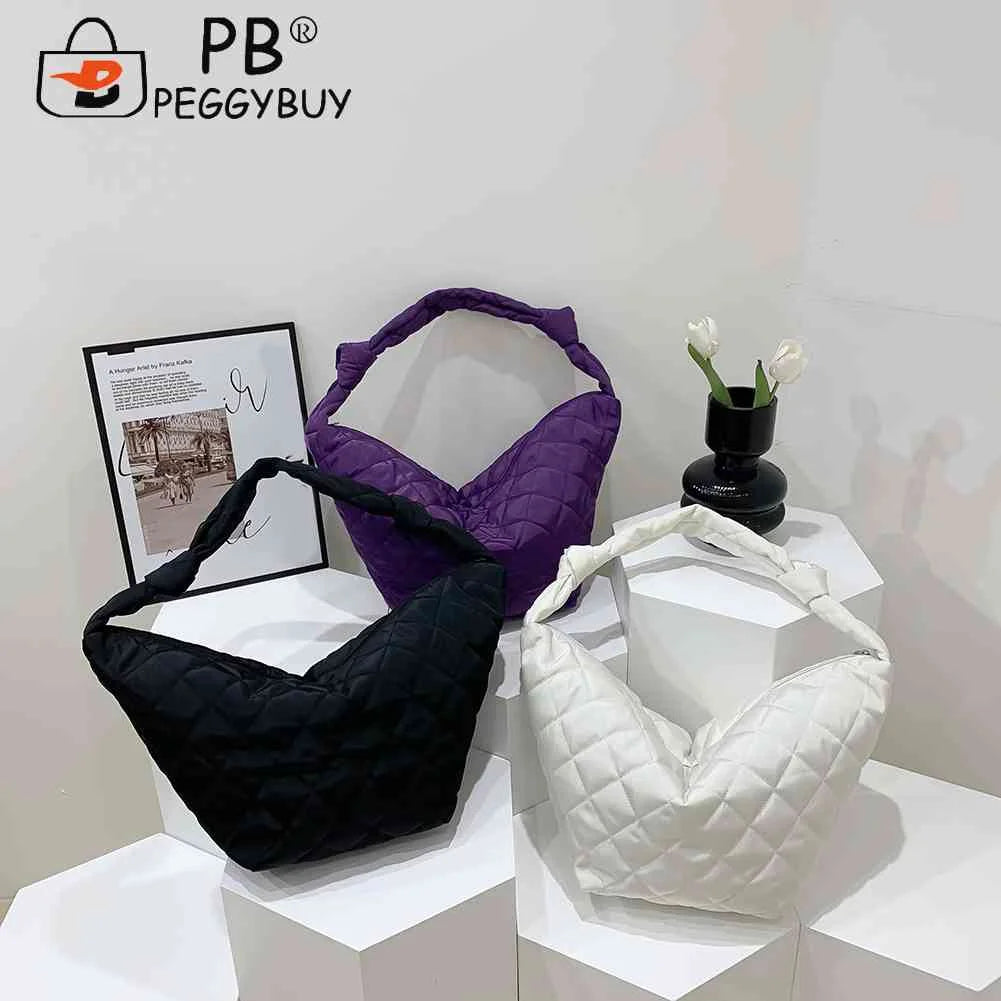 Women Top-handle Totes Solid Cotton Padded Hobos Shoulder Bags