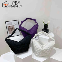 Women Top-handle Totes Solid Cotton Padded Hobos Shoulder Bags