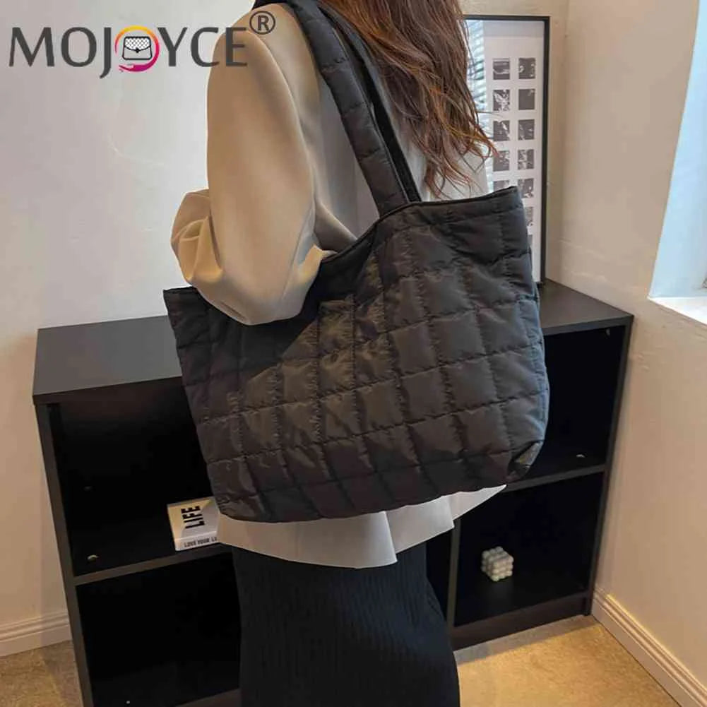 Women Quilted Tote Bag Shoulder Handbags Rhombus Pattern Top-handle Bags