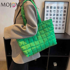 Women Quilted Tote Bag Shoulder Handbags Rhombus Pattern Top-handle Bags