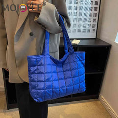 Women Quilted Tote Bag Shoulder Handbags Rhombus Pattern Top-handle Bags