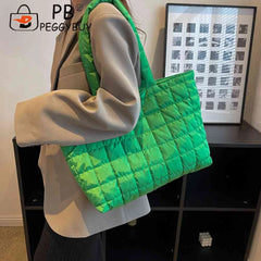 Quilted Top-handle Tote Bag for Women, Rhombus Pattern Shopper Handbag