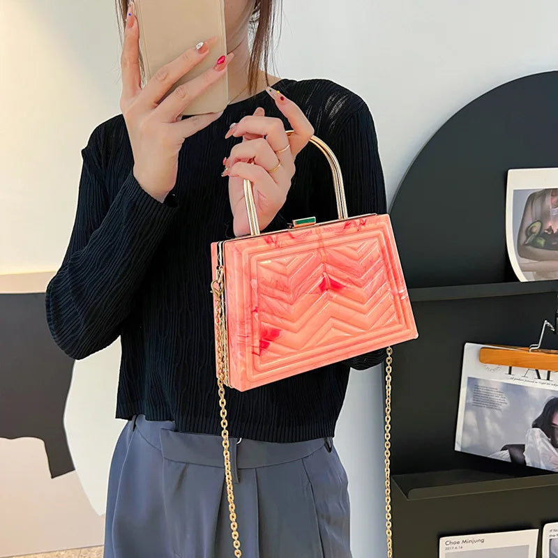 Women Transparent Acrylic Box Handbags Clear Pvc Chain Shoulder Bags