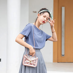 Women Transparent Crossbody Shoulder Bag Daisy Pattern Block Messenger Handbag