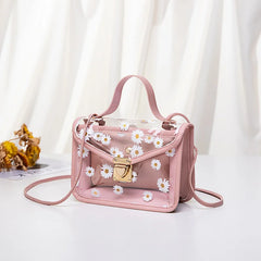 Women Transparent Crossbody Shoulder Bag Daisy Pattern Block Messenger Handbag