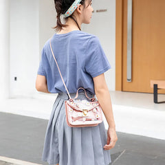 Women Transparent Crossbody Shoulder Bag Daisy Pattern Block Messenger Handbag