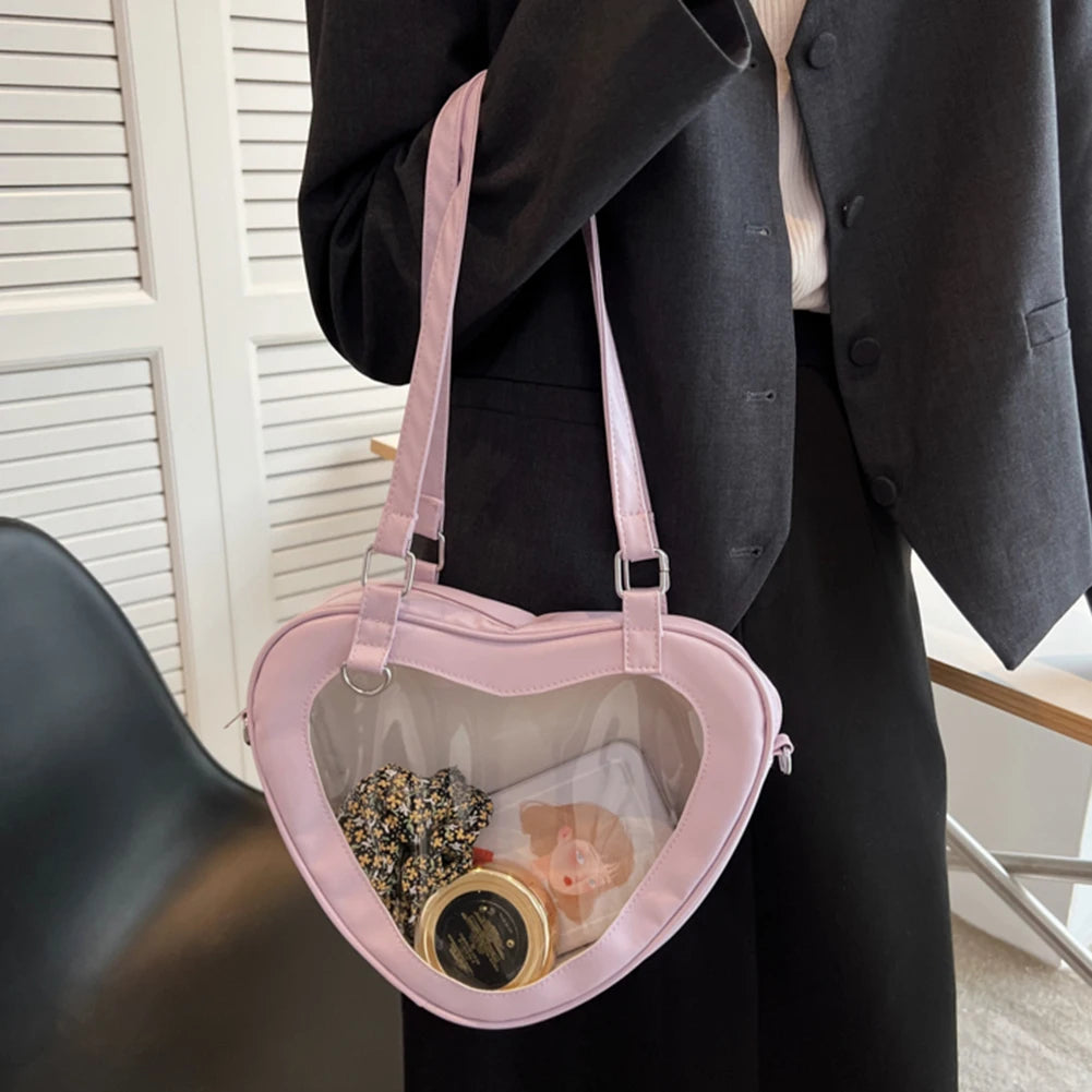 Women Transparent Shoulder Bag Love Heart Shaped Clear Underarm Tote Fashion