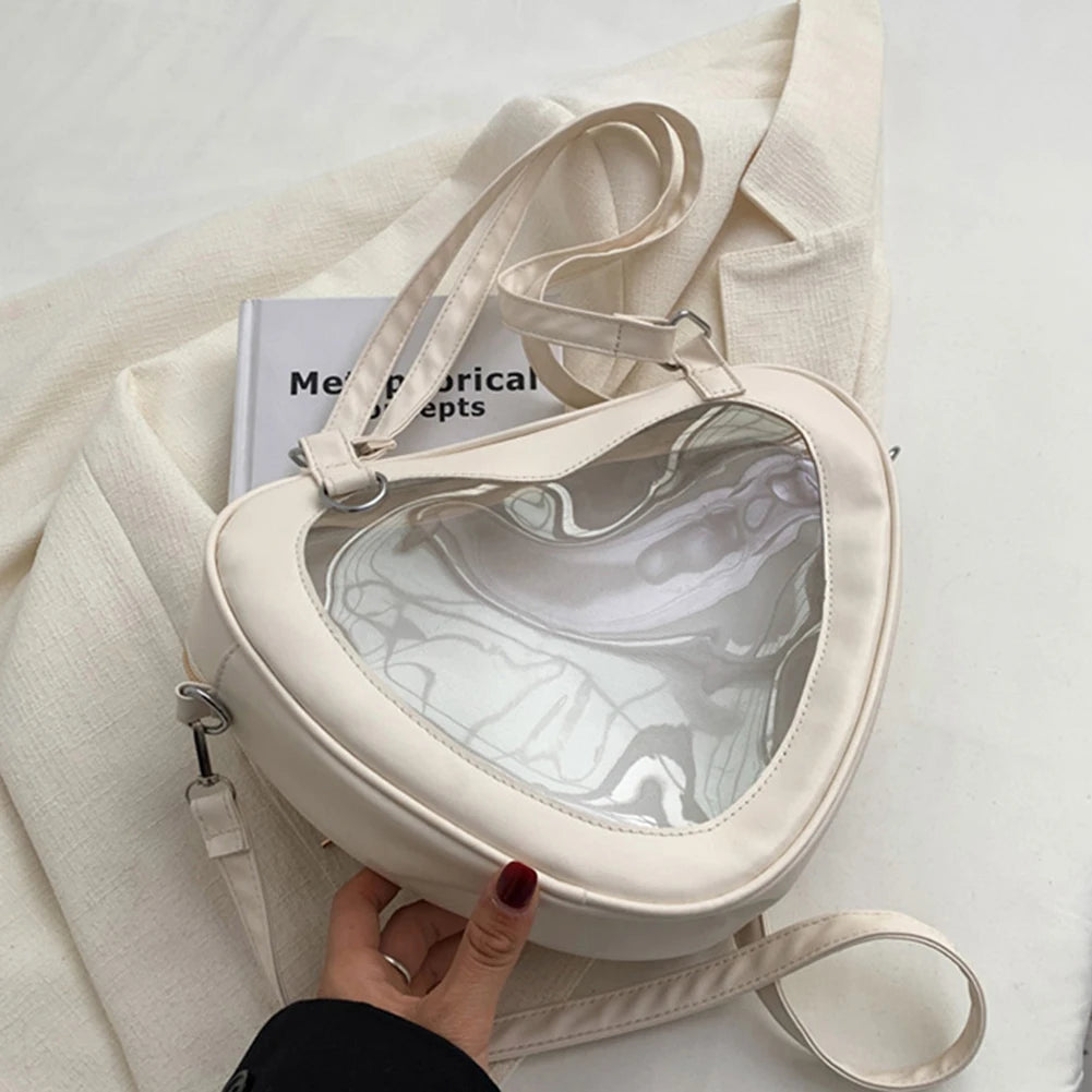 Women Transparent Shoulder Bag Love Heart Shaped Shoulder Bag Underarm Handbag