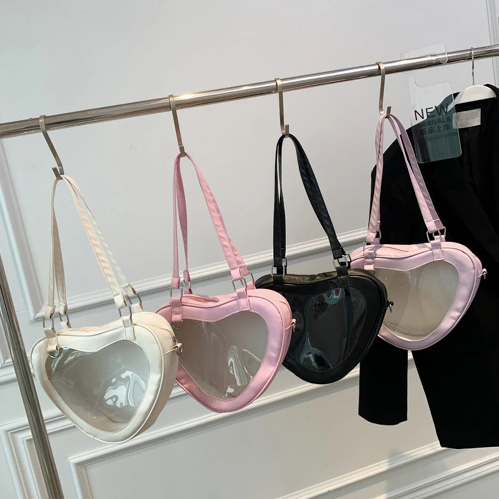 Women Transparent Shoulder Bag Love Heart Shaped Shoulder Bag Underarm Handbag