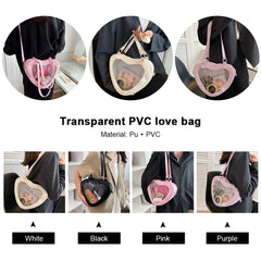 Women Transparent Shoulder Bag Love Heart Shaped Shoulder Bag Underarm Handbag