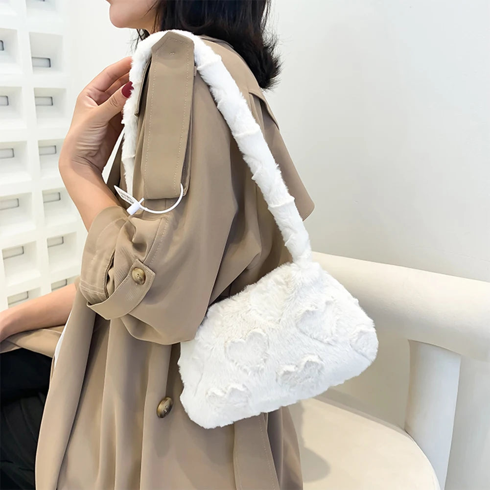 Heart Plush Shoulder Underarm Bag for Women