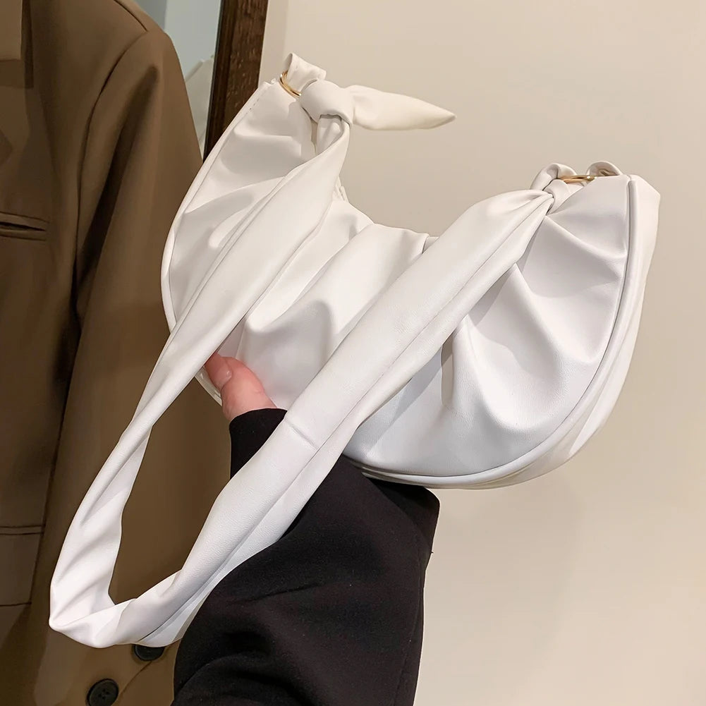 PU Leather Cloud Pleated Women's Underarm Bag Solid Hobos