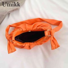 Women Underarm Bag PU Leather Cloud Pleated Ladies Casual Purse