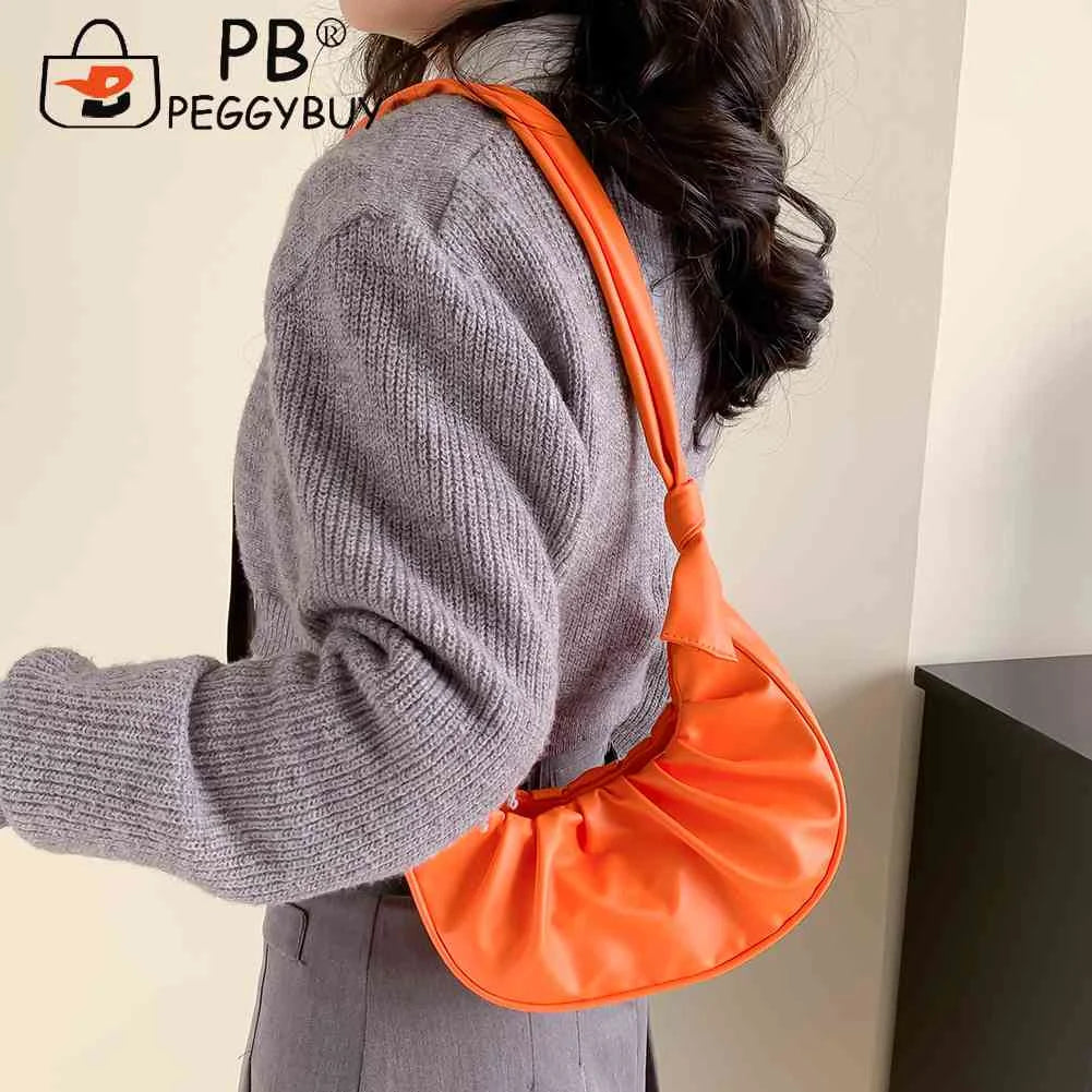 PU Leather Cloud Pleated Women's Underarm Bag Solid Hobos
